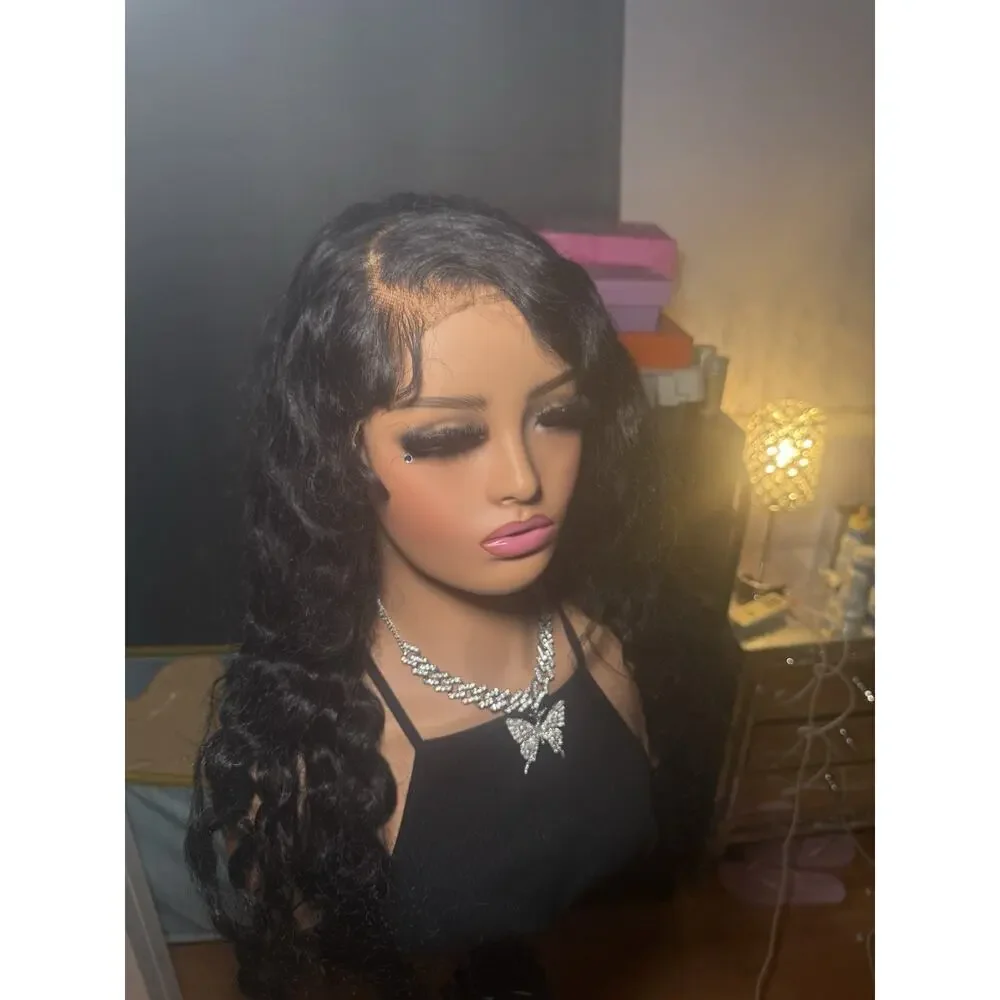 100% Human Hair Wig 13x6 Lace Front Black Wavy Pre-Plucked Customized